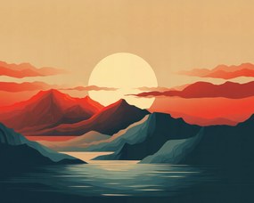 Poszter 50x40cm Naplemente a hegyek felett