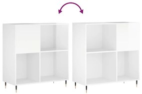magasfényű fehér szerelt fa hanglemezszekrény 84,5 x 38 x 89 cm