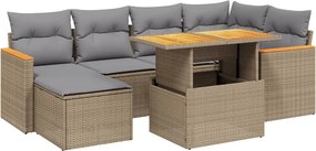 vidaXL 7 részes bézs polyrattan kerti ülőgarnitúra párnákkal