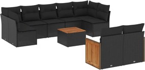 vidaXL 10 részes fekete polyrattan kerti ülőgarnitúra párnákkal