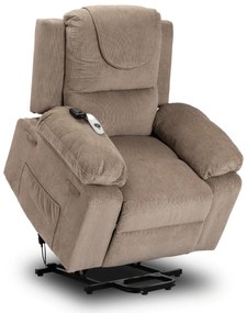 Elektromosan Vezérelhető Masszázsfunkciós Fotel Felállás Segítő Funkcióval, Sötét Bézs Kordbársony Kárpittal. Fenix 2
