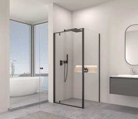 Erga Sydney, zuhanykabin egyszárnyú ajtóval 100 (ajtó) x 90 (fal) x 195 cm, 6mm átlátszó üveg, fekete profil, ERG-V02-SYDNEY-D100G090-BK