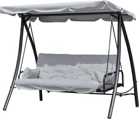 Outsunny Hollywood hintaágy állítható háttámlával, 3 személyes, Fém+Poliészter, Szürke, 209 x 114 x 170 cm | Aosom