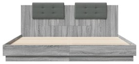 szürke sonoma ágykeret fejtámlával és LED-ekkel 200 x 200 cm