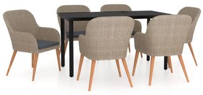 vidaXL 7 részes barna kerti étkezőgarnitúra párnákkal