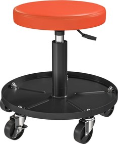 HOMCOM Műhelyszék Kerekekkel, Tárolóhely, Állítható Magasság 38-50 cm, Görgős Szék 135 kg Terhelhetőség, Forgatható Munka Szék, Műhely Szék Ø38 cm, Na