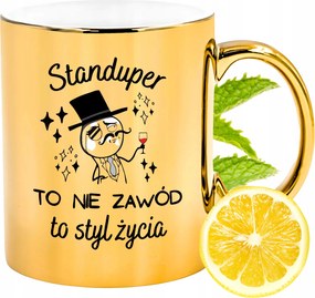 Prémium Arany Fényes Bögre Standuper Ajándék Nyomtatott Fotóval