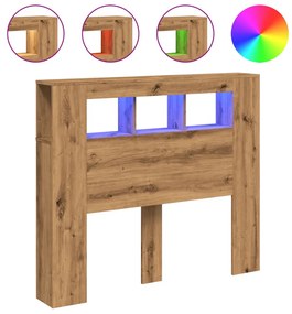 kézműves tölgyszínű szerelt fa LED-es fejtámla 120x18,5x103,5cm