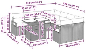 9 Darabos Kert Sofa Szett Párnákkal Bézs Poli Rattan, 2-Fős Kert Sofa Párnákkal Bézs Poli Rattan