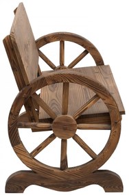 Kerti pad kocsikerék karfákkal, rusztikus pad, tömör fa, barna, 114 x 58 x 80 cm