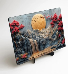 DUBLEZ | Fából készült kép - Arany hold a vízesés felett