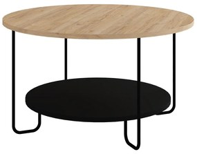 Fekete-natúr színű kerek dohányzóasztal tölgyfa dekoros asztallappal ø 80 cm Tonka – Marckeric