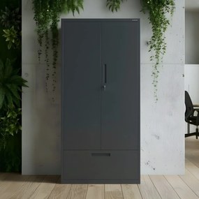 Moduláris többfunkciós fém szekrény magas fiókkal antracit MEGAN 1950 x 900 x 400 mm