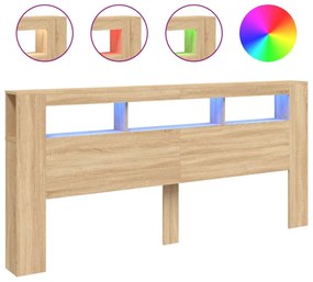 sonoma tölgy színű szerelt fa LED-es fejtámla 220x18,5x103,5 cm