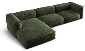 Zöld bársony moduláris sarokkanapé (bal oldali-heverő résszel) Martina – Micadoni