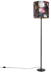 Állólámpa fekete, velúr árnyalatú virágos kivitelben, 40 cm - Simplo