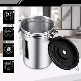 Konzervdoboz Kávé Tartály 1.8L Vákuumos Légmentesen Záródó Acél Tégely Kanál