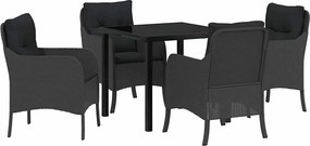 vidaXL Kert étkező szett párnával 5 pcs Fekete polirattan