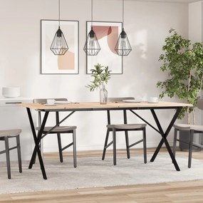 Tömör fenyőfa és acél étkezőasztal X-vázzal 180x90x75 cm