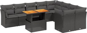 vidaXL 10 részes fekete polyrattan kerti ülőgarnitúra párnákkal