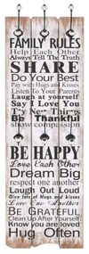 falra szerelhető fogas 6 akasztóval 120 x 40 cm „FAMILY RULES”