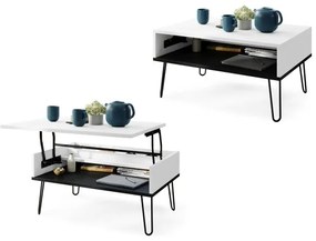 HALIJA konferencia asztal emelhető lappal és polccal, fehér/fekete