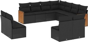 vidaXL 11 részes fekete polyrattan kerti ülőgarnitúra párnákkal