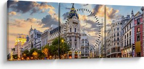 Kép - Calle Gran Vía, Madrid, Spanyolország (órával) (90x30 cm)