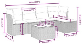 6 részes szürke polyrattan kerti ülőgarnitúra párnákkal