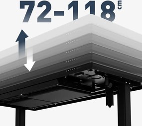 Állítható magasságú íróasztal, 120 x 60 cm, fejhallgatótartóval, üveglappal fekete