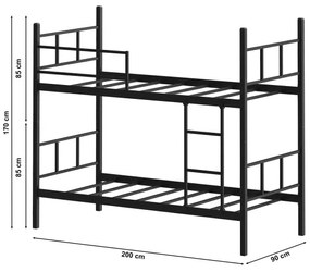 MAVEN fém emeletes ágy 90x200 cm fekete teherbírás: 2×100 kg