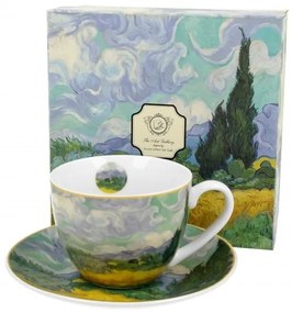 Bögre tányérral Wheat Field porcelán többszínű 7x9x12 cm Van Gogh: Búzamező ciprusokkal