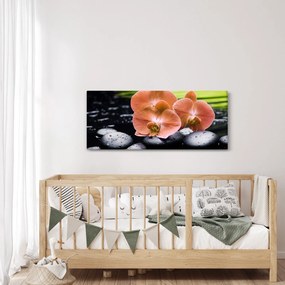 Kép - Narancssárga orchidea pálmalevelekkel (120x50 cm)