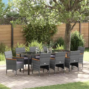 vidaXL Kert étkező szett párnával 9 pcs Szürke polirattan