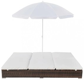 barna polyrattan napozóágy napernyővel