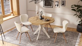 MAZZONI EXPORT ALTEA Crème (tissu Monza 90)/pieds en chêne naturel - CHAISE MODERNE BOUCLÉ POUR SALON/SALLE À MANGER/CUISINE/BUREAU
