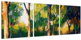 Erdő képe a nyári napsütésben, festmény (órával) (90x30 cm)