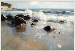 Poszter Keret Alumínium Tájkép Tenger Tengerpart Szikla Kövek Sziklák Hullámok 60x40