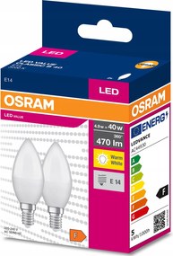 2x Led izzó E14 B37 4,9W 40W 470lm 3000K Meleg 220° Osram Value