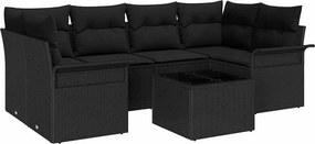 vidaXL Kerti Kanapé Szett 7 pcs Fekete Poli rattan és acél és üveg