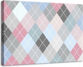 Vászonkép 70x50 Argyle rombusz mintás geometrikus rózsaszín szürke fehér ritmus