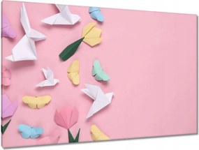 Vászonkép 120x80 Origami pillangók tulipánok