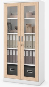 Fém szekrény vitrinnel fehér / sonoma tölgy: Eco Design AMELIA, 900 x 1850 x 400 mm