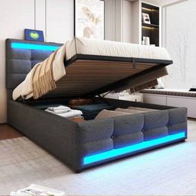 Kárpitozott ágy Hidraulikus Usb Led gyerekágy 90X200CM szürke