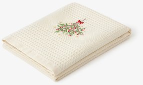 Goldea karácsonyi hímzett waffle konyharuha - fagyöngy krém alapon 50 x 70 cm