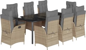 vidaXL 9 részes bézs polyrattan kerti étkezőgarnitúra párnákkal