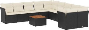 vidaXL 11 részes fekete polyrattan kerti ülőgarnitúra párnákkal