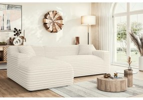 Krémszínű kordbársony sarokkanapé (bal oldali-heverő résszel) Martin – Ropez