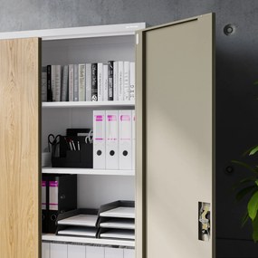 Fém irodai iratszekrény JAN II, Eco Design: fehér/sonoma tölgy