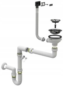 Gamma Gamma, 1-kamrás kézi szifon gránit mosogatóhoz négyzetes túlfolyóval, fekete matt, GMA-1M11ZBKLB